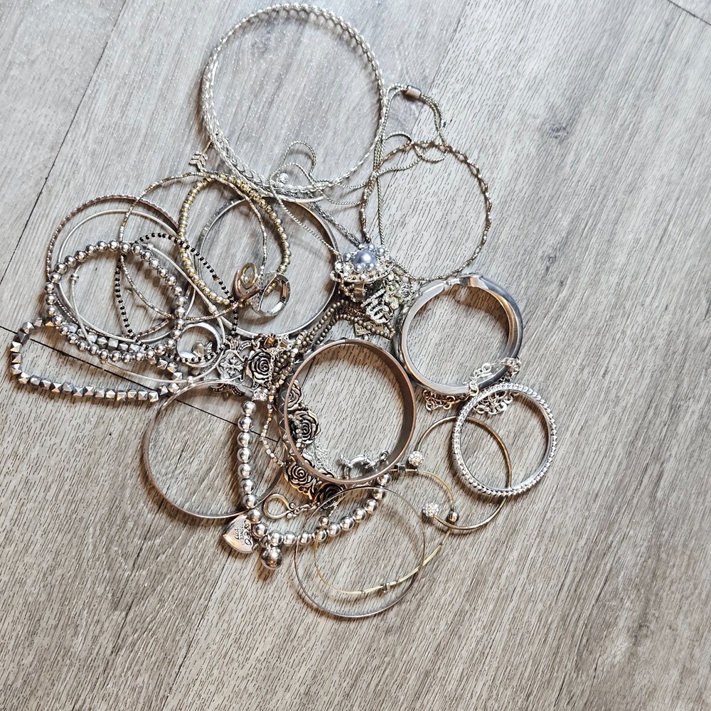 Lot mix of silver-tone Costume Jewlery craft or wear Vintage To New
